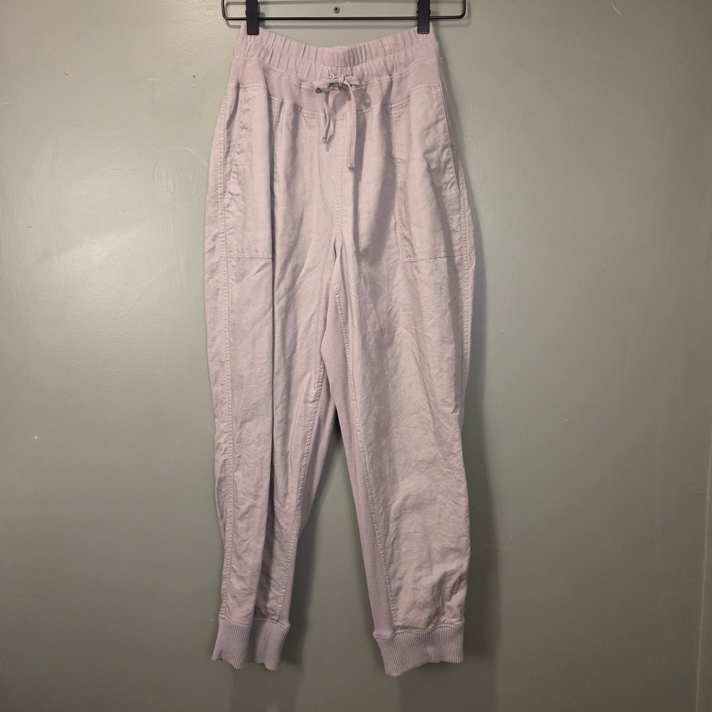 Elan Women's Linen & Cotton Pull On Jogger Pants Size M Gray Pockets